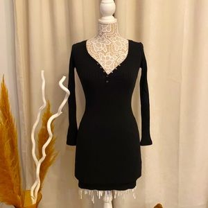 TopShop black long sleeve ribbed button up mini dress size 2